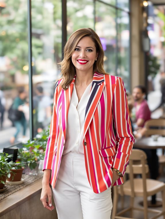 bold striped blazer accents
