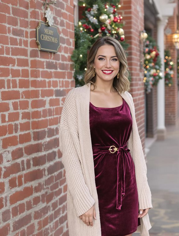 chic belted velvet dress