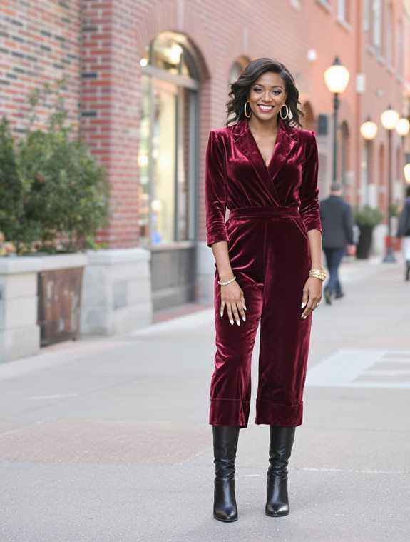 chic velvet jumpsuit outfit