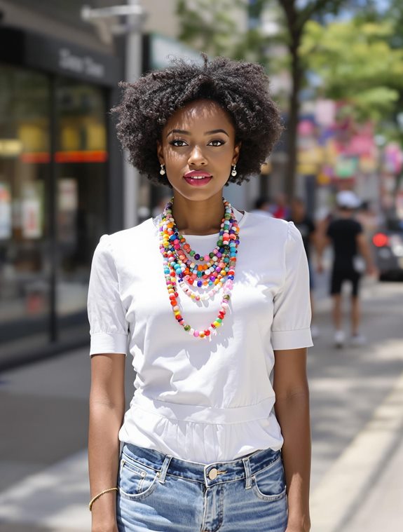 colorful beaded necklace model