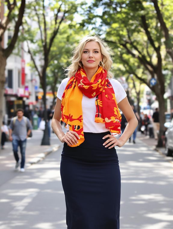 colorful scarf enhances outfit