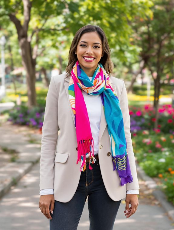 colorful scarf enhances outfit