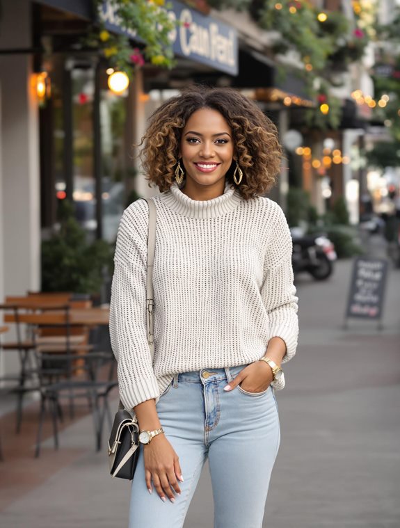 cozy sweater stylish jeans
