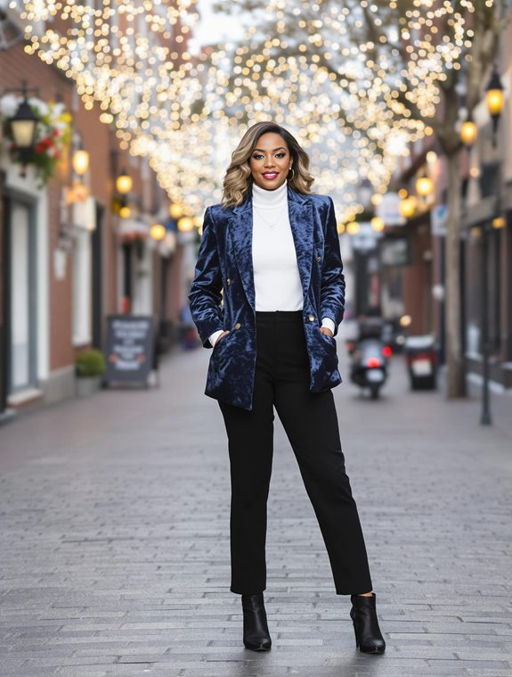 elegant navy velvet ensemble