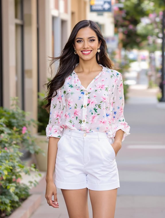 floral blouse and shorts