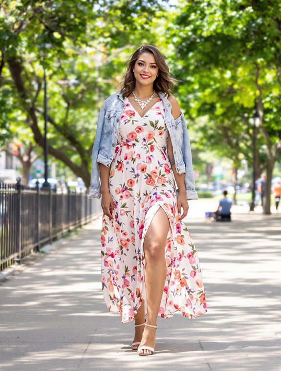 floral dress and denim