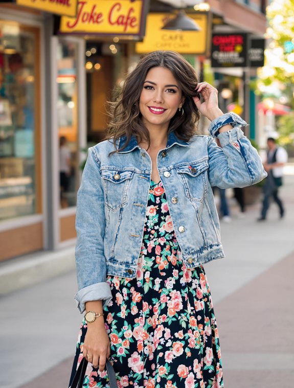 floral dress and denim