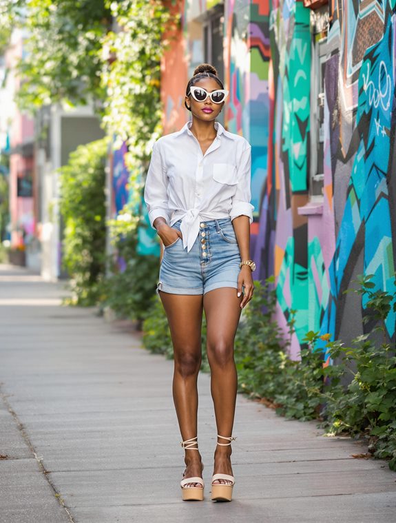 high waisted denim shorts outfit