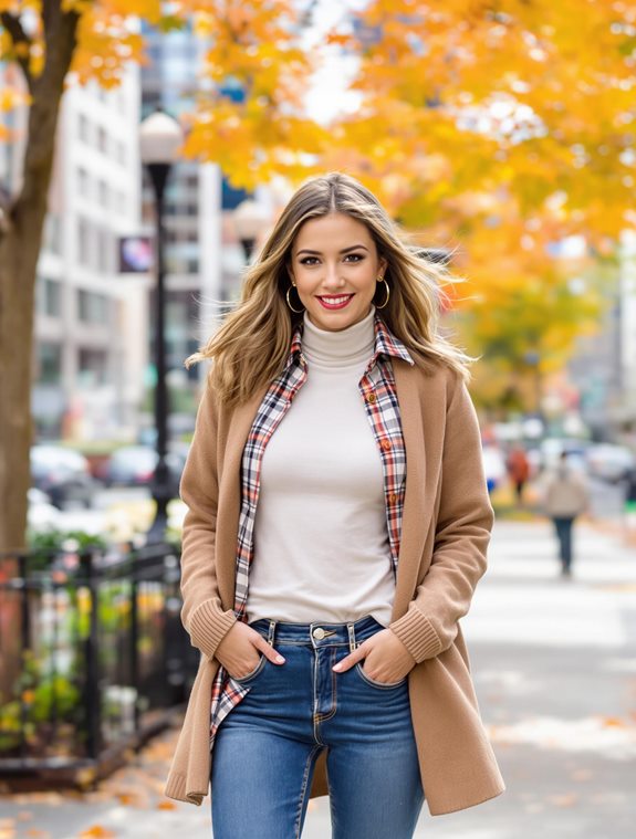 layered plaid cardigan outfit