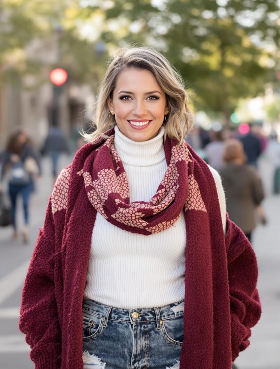 layered scarf and denim