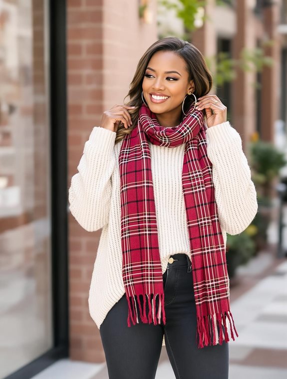 layered scarf over sweater