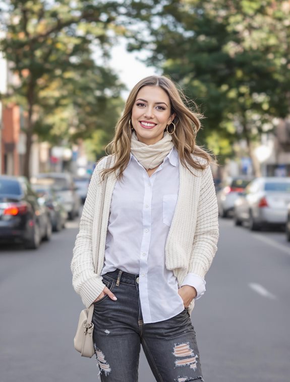 layered sweater and shirt