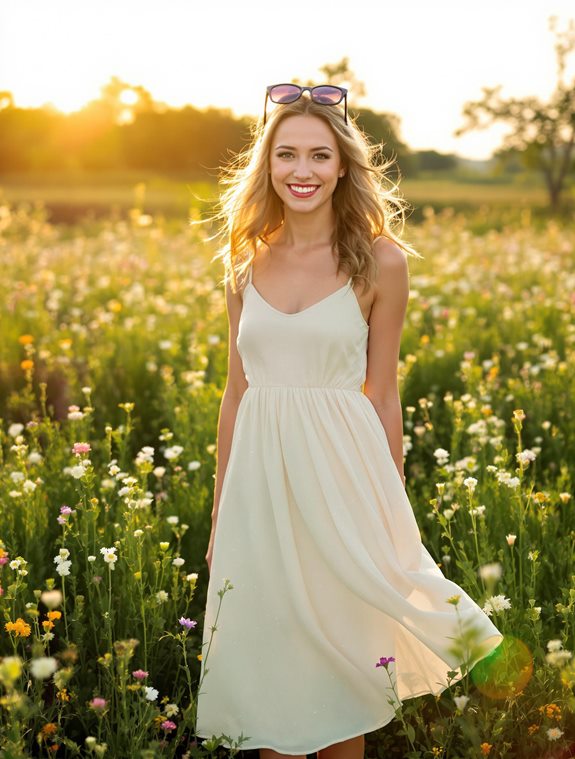 model dancing in meadow