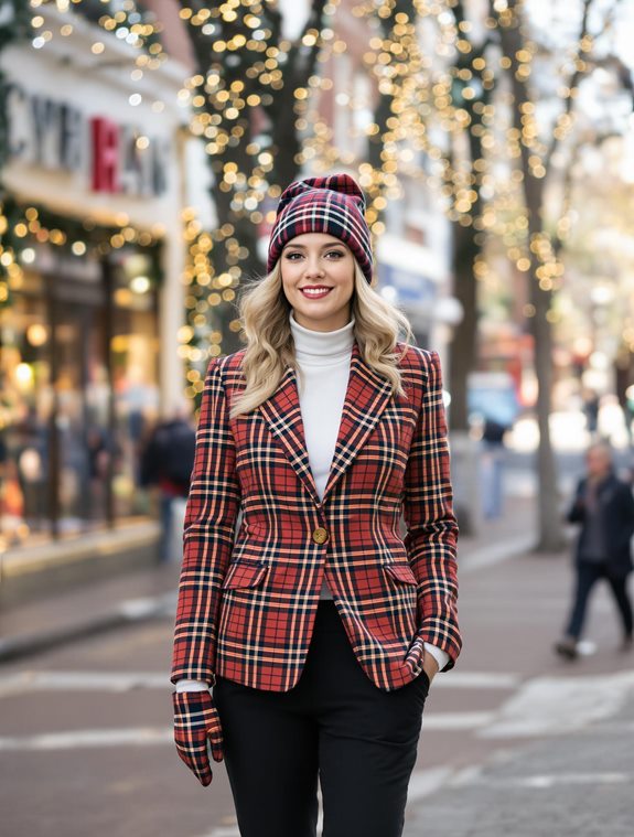 plaid beanie and gloves