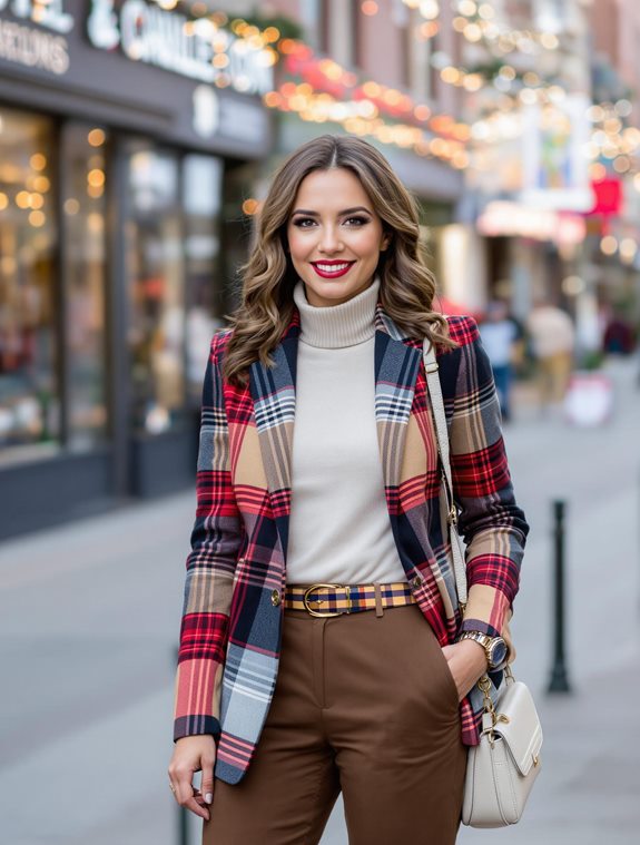 plaid blazer turtleneck sweater