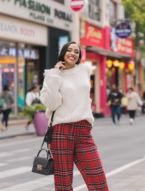 plaid pants chunky sweater