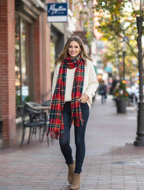 plaid scarf with denim
