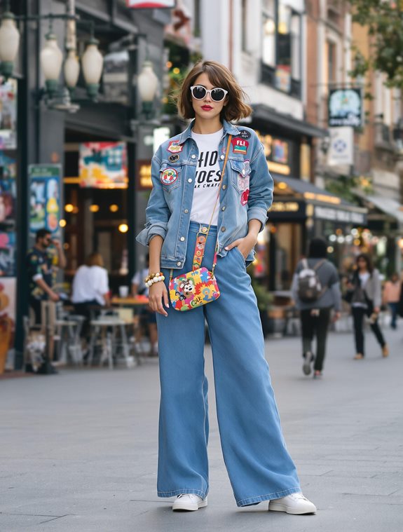 retro denim jacket outfit