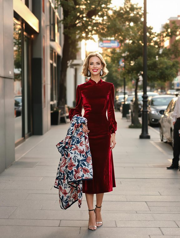 sophisticated scarlet velvet attire