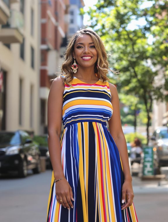 striped midi dress model