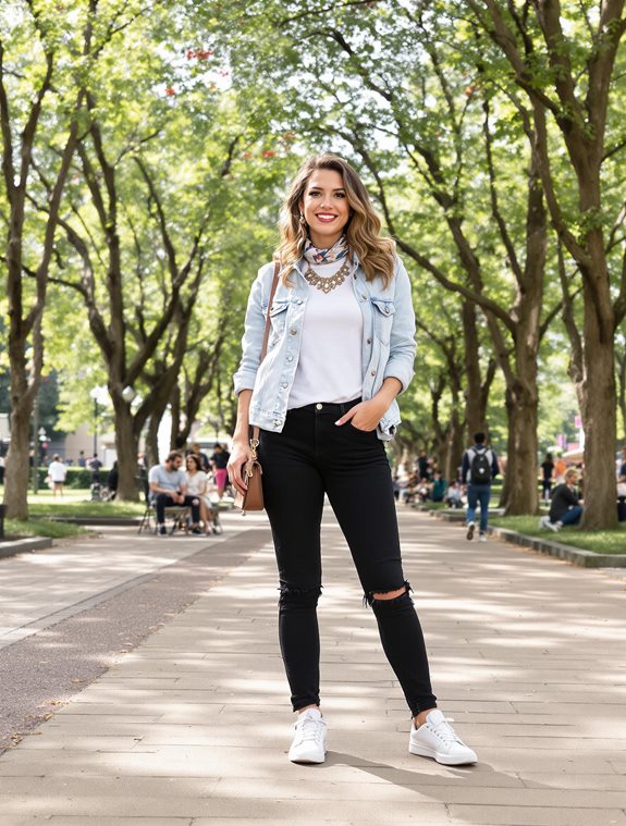 stylish denim jacket layering