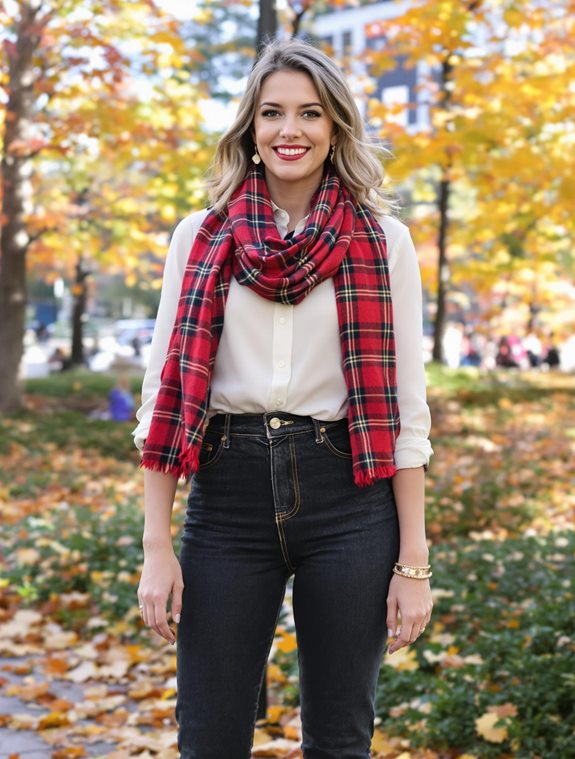 stylish plaid denim combination
