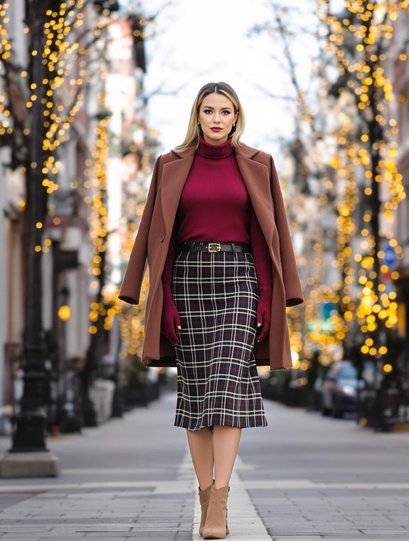 stylish plaid skirt ensemble