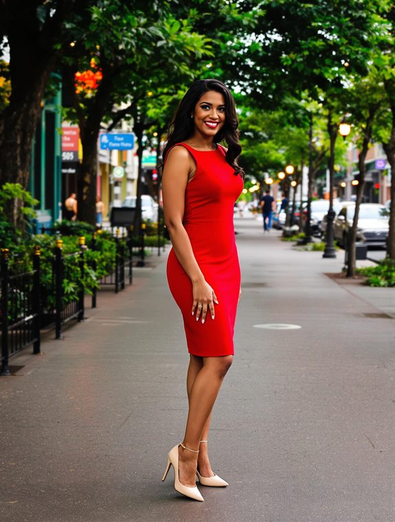 stylish red dress ensemble
