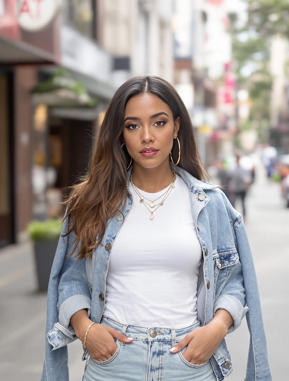 stylish rings denim jacket