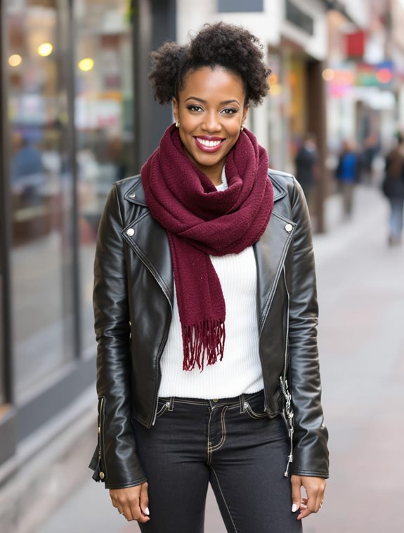 stylish scarf leather jacket