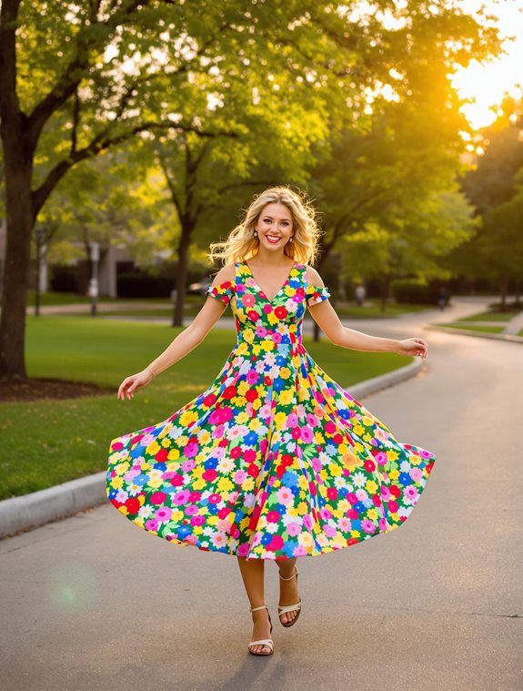 vibrant dress twirling model