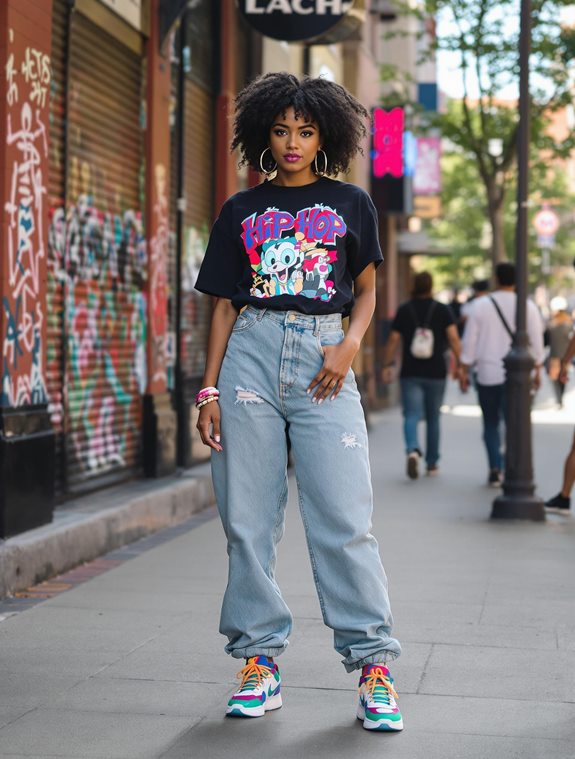 vibrant graphic tee outfit