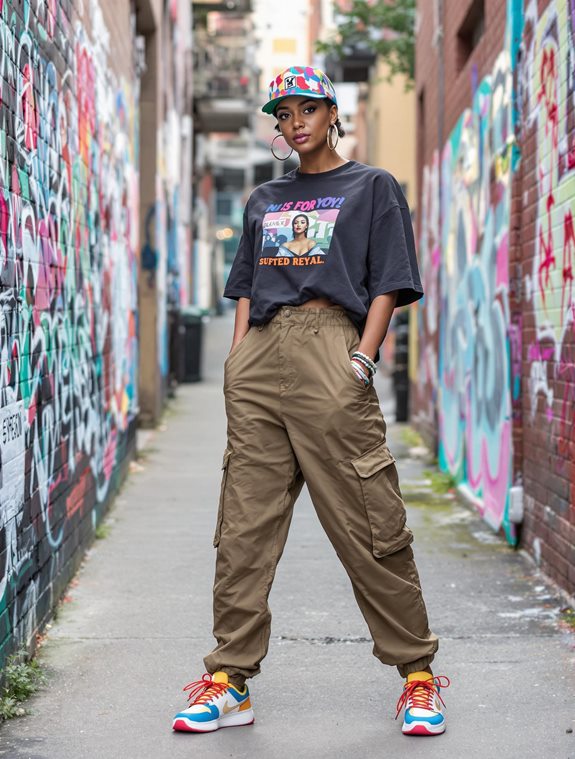 vibrant headwear and trousers