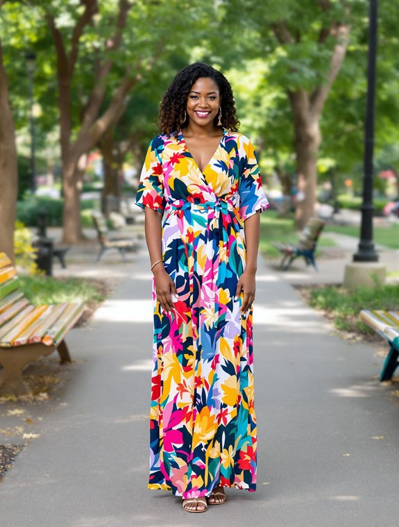 vibrant long dress outfit