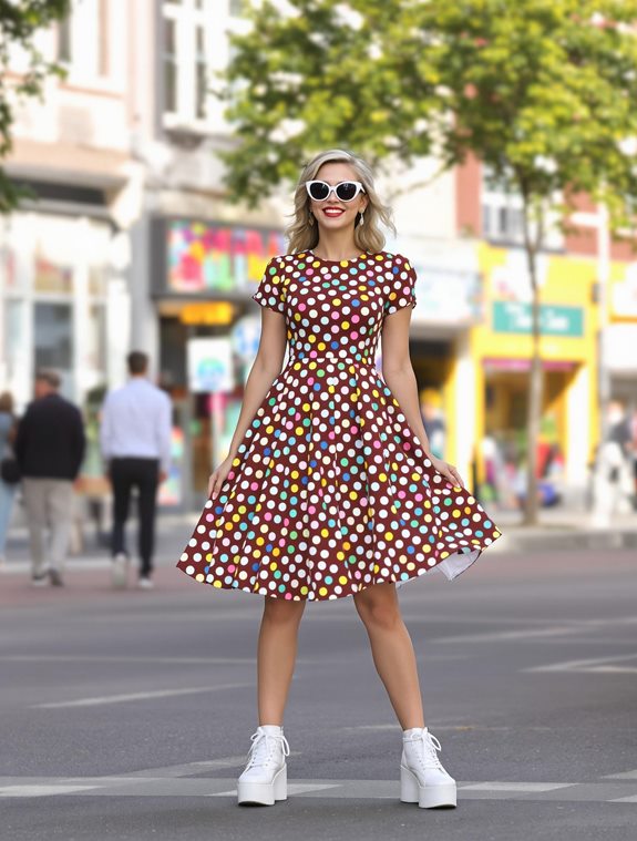 vibrant polka dot outfit