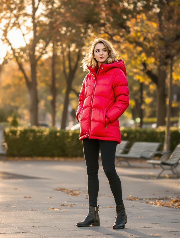 vibrant red puffer jacket