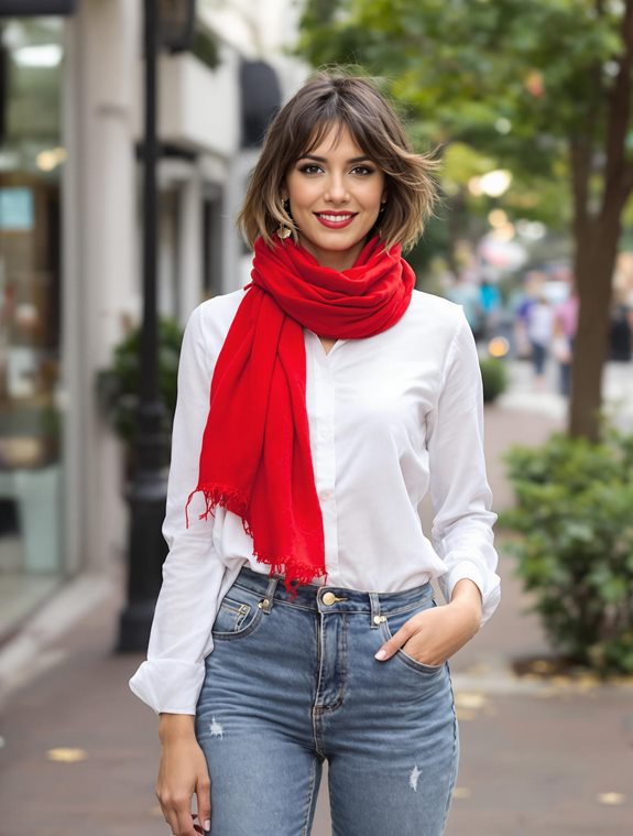 vibrant red scarf model