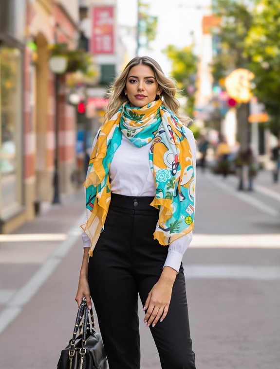 vibrant scarf enhancing outfit
