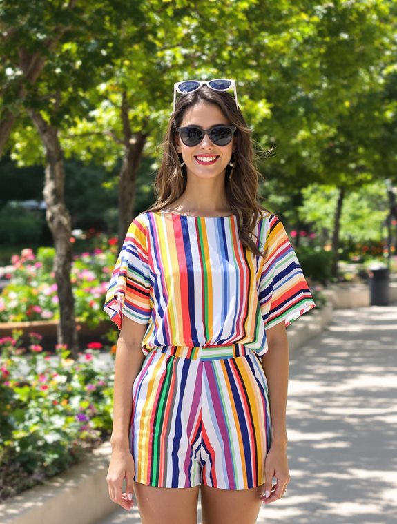 vibrant striped swimwear ensemble